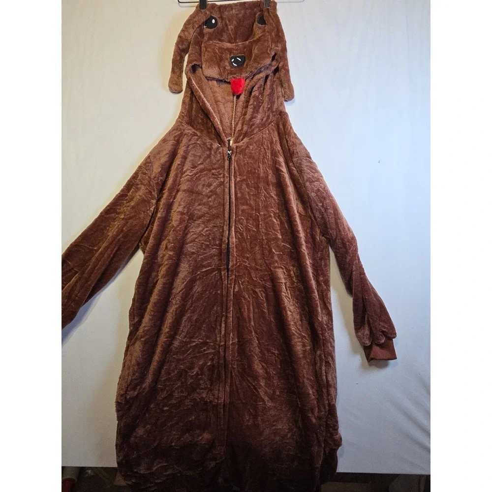 Dog Costume Adult Small Brown Plush Fleece Hooded Full Zip Cosplay Halloween